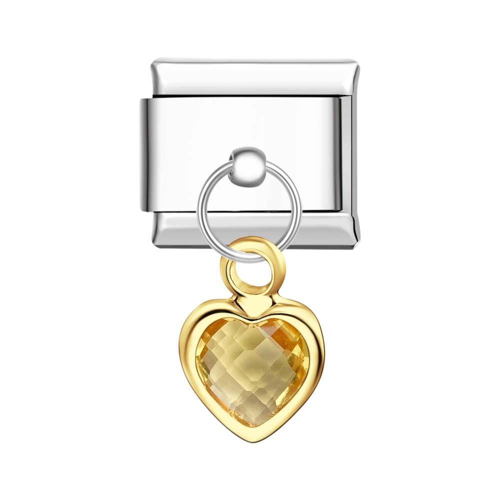 Charm Italiano Da Appendere A Forma Di Cuore Giallo Per Braccialetti Italiani Link Composable