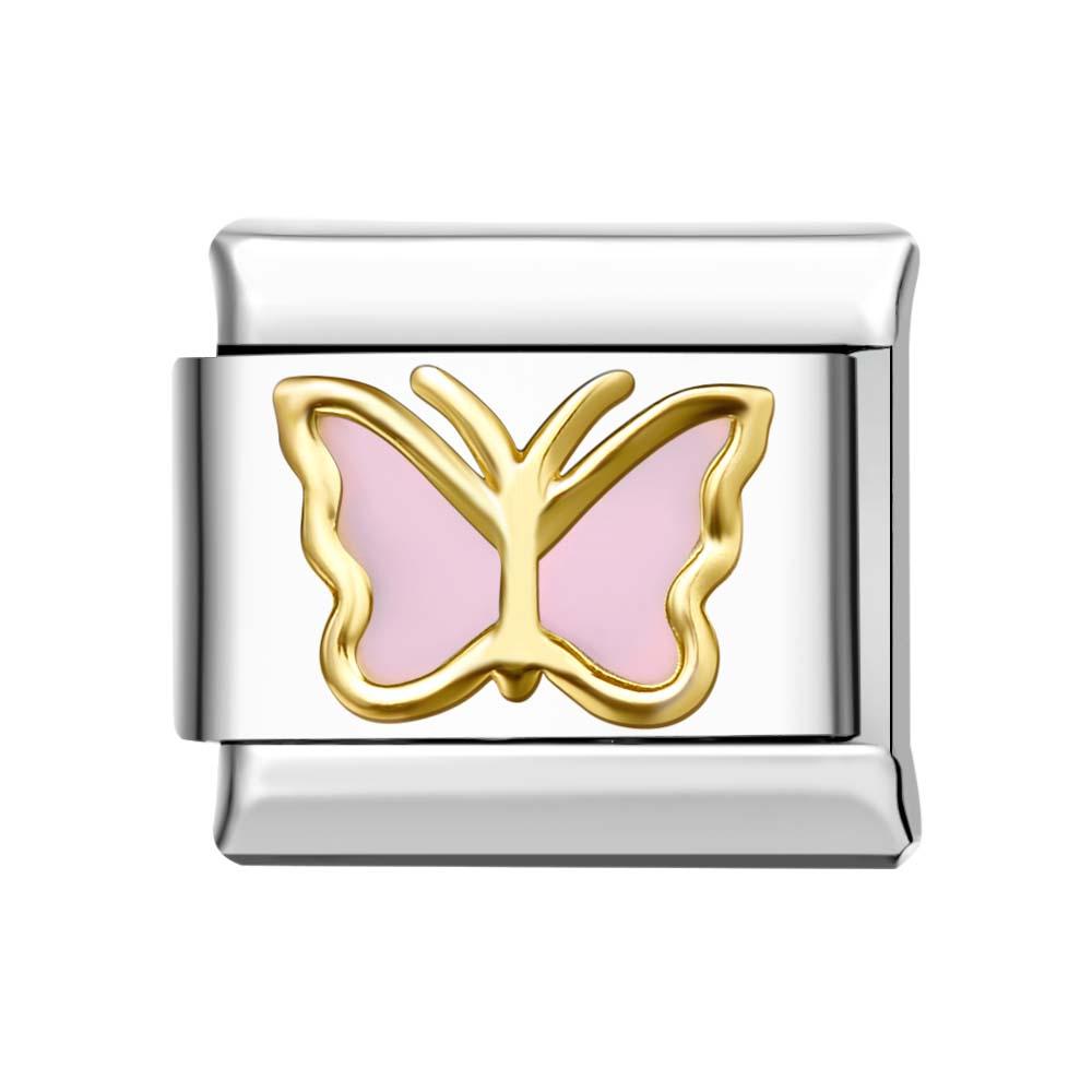 Farfalla Bordo Oro - Charm Italiano Rosa Per Braccialetti Con Charm Italiani Link Composable - soufeelit