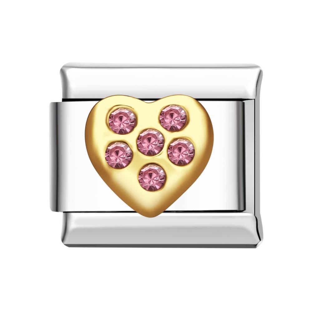 Charm Italiano Cuore D'amore Con 6 Diamanti Rosa Per Braccialetti Italiani Link Composable - soufeelit