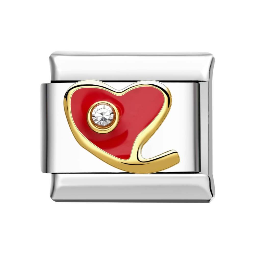 Charm Italiano Diamante Cuore Rosso Per Braccialetti Con Charm Italiani Link Composable - soufeelit