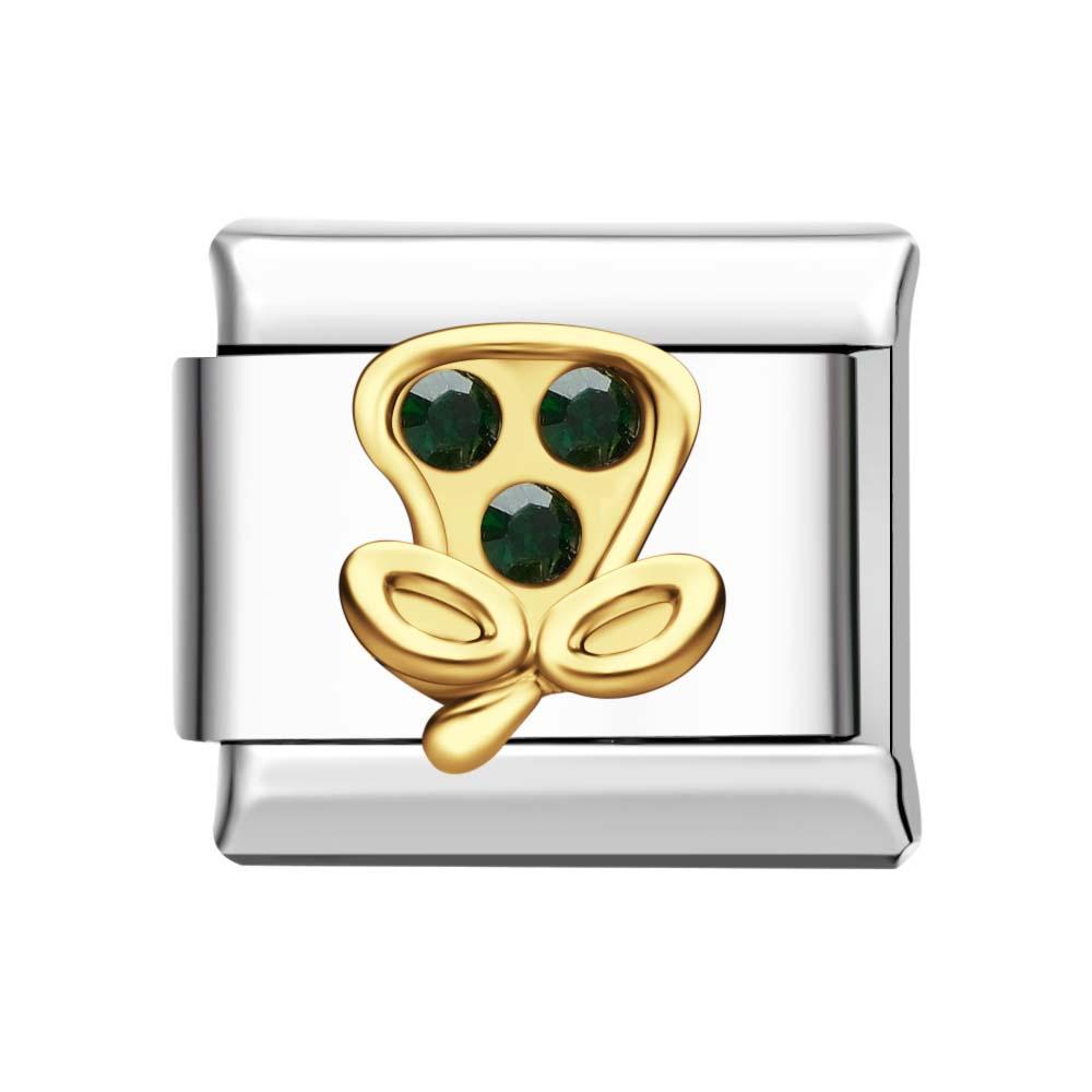 Charm Italiano Melanzana Con Pietra Verde Intenso Per Braccialetti Con Charm Italiani Link Composable - soufeelit