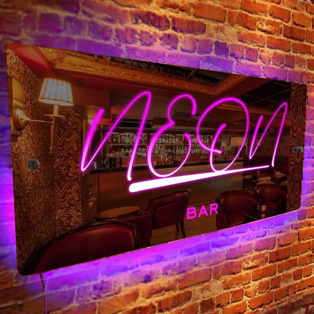 Nome Personalizzato Specchio Segno Testo Personalizzato Led Multi Colore Illuminato Appeso A Parete Insegne Al Neon Bar Luci Decorative Decorazione Da Parete - soufeelit
