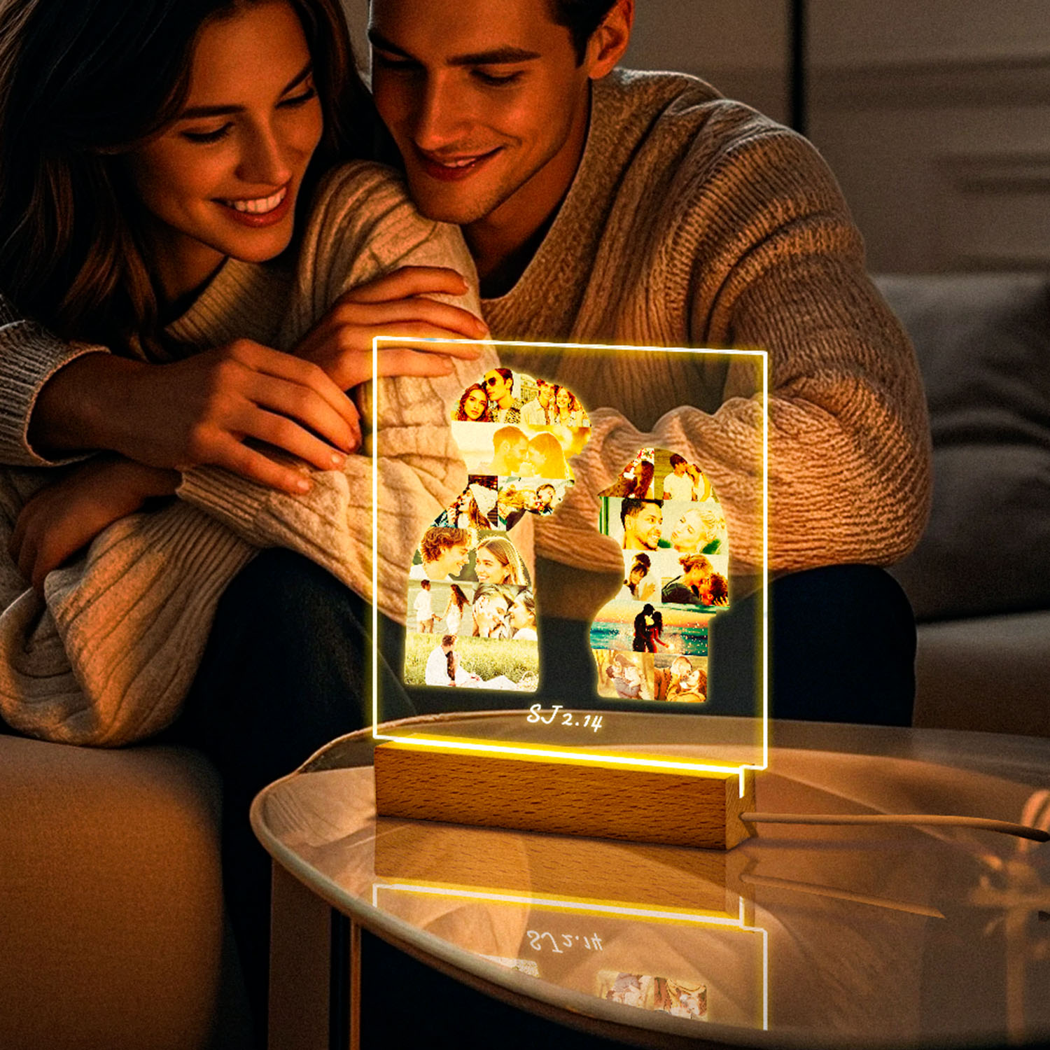Cornice Luminosa Con Silhouette Fotografica Personalizzata, Regalo Di Anniversario, Regalo Di Coppia