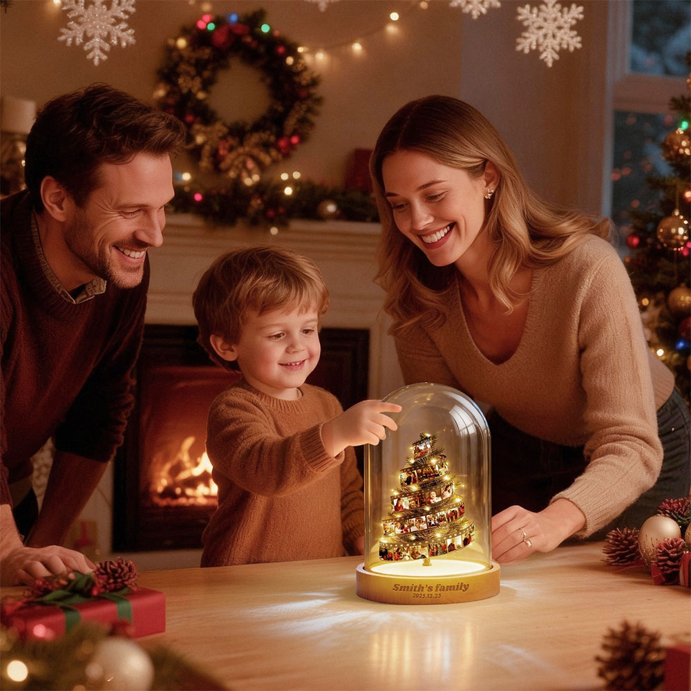 Lampada Da Notte Personalizzata Con Pellicola Fotografica Per Albero Di Natale, Lampada Ricordo Personalizzata Per La Famiglia Con Base Incisa, Regalo Di Natale