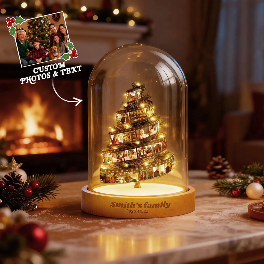 Lampada Da Notte Personalizzata Con Pellicola Fotografica Per Albero Di Natale, Lampada Ricordo Personalizzata Per La Famiglia Con Base Incisa, Regalo Di Natale