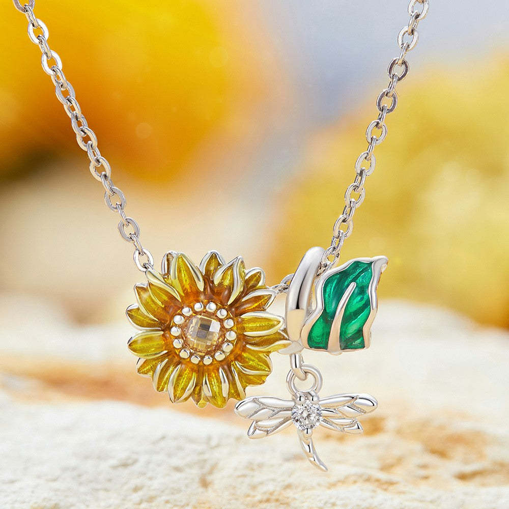 Ciondolo giallo girasole in argento sterling 925, regali per la festa della mamma xs2067
