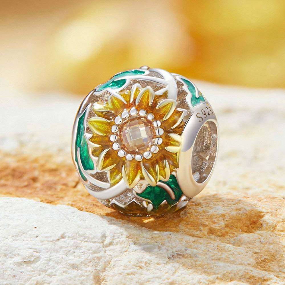 Ciondolo giallo circolare con motivo girasole in argento sterling 925, regali per la festa della mamma xs2068