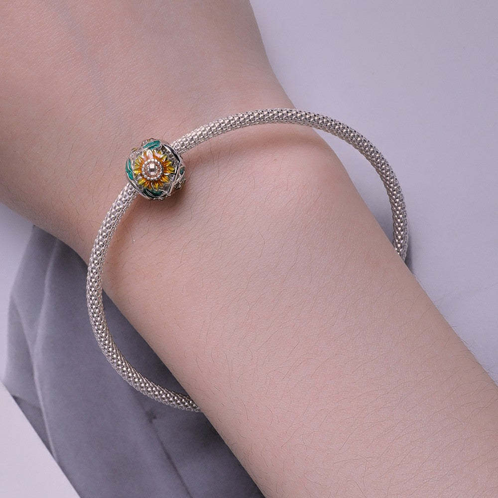 Ciondolo giallo circolare con motivo girasole in argento sterling 925, regali per la festa della mamma xs2068