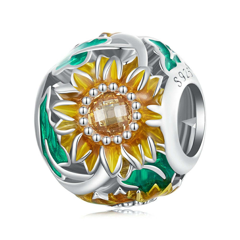 Ciondolo giallo circolare con motivo girasole in argento sterling 925, regali per la festa della mamma xs2068