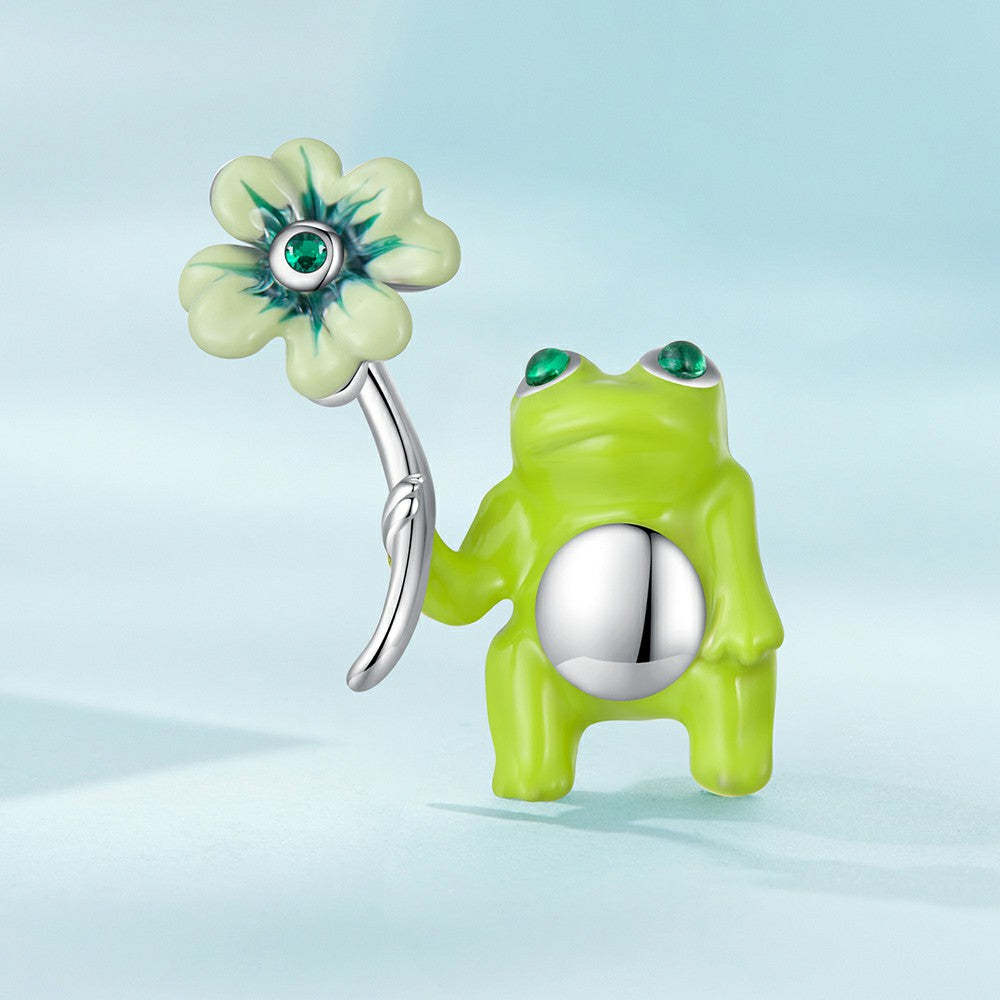 Ciondolo verde rana trifoglio fortunato in argento sterling 925 xs2074