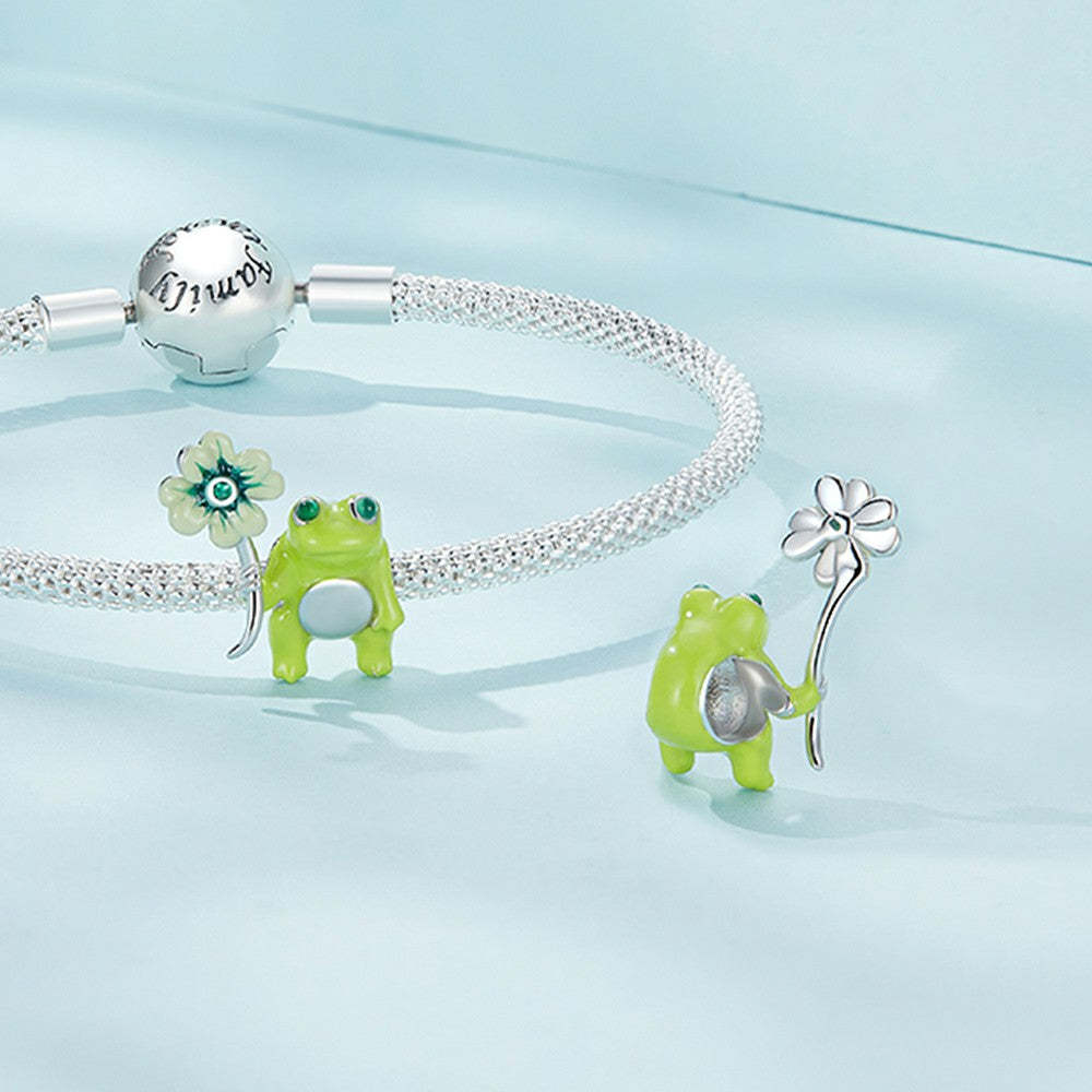 Ciondolo verde rana trifoglio fortunato in argento sterling 925 xs2074