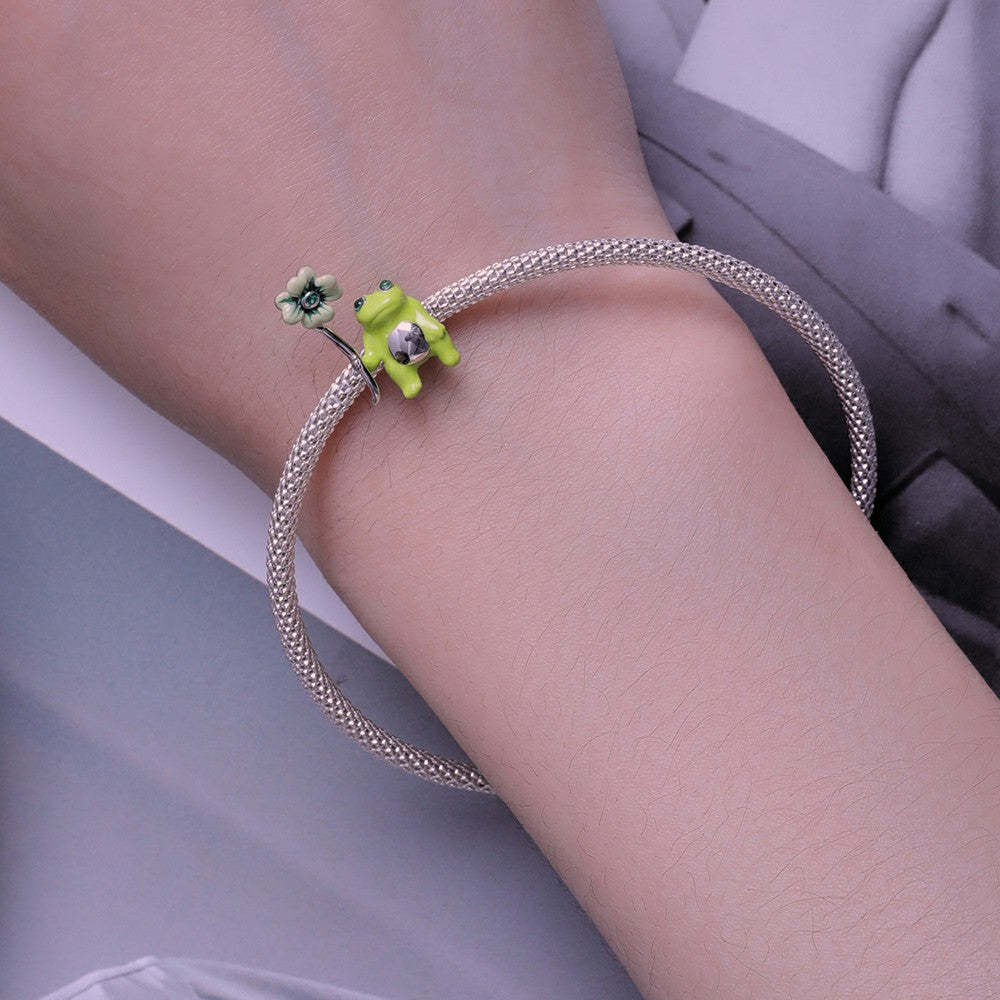 Ciondolo verde rana trifoglio fortunato in argento sterling 925 xs2074