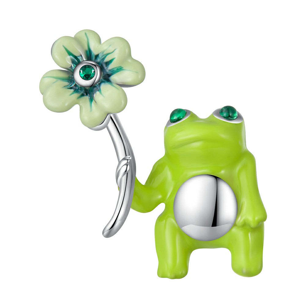 Ciondolo verde rana trifoglio fortunato in argento sterling 925 xs2074