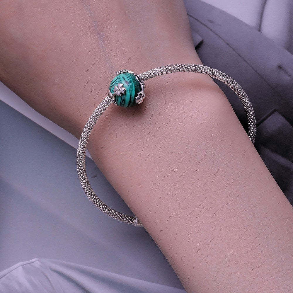 ciondolo verde malachite quadrifoglio in argento sterling 925 xs2075