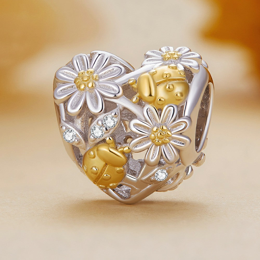daisy ladybug yellow pattern charm 925 sterling silver xs2078