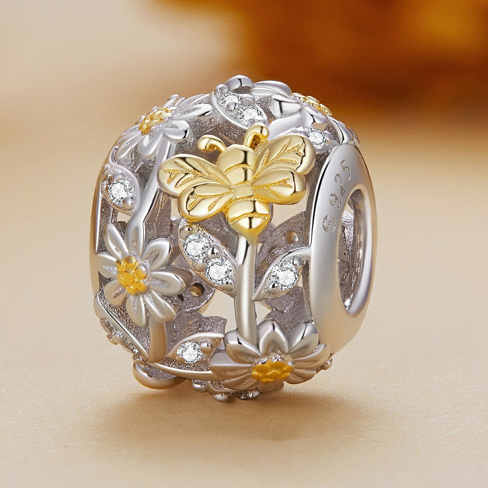 daisy bee yellow pattern charm 925 sterling silver xs2079