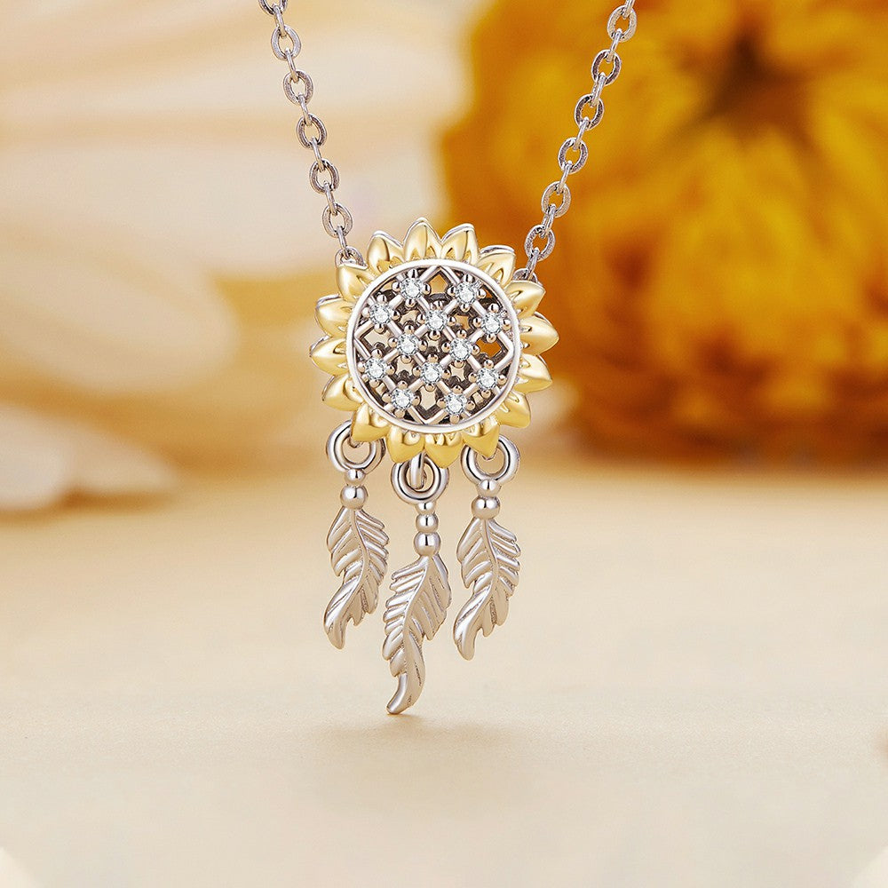 sunflower dream catcher yellow pattern charm 925 sterling silver xs2080