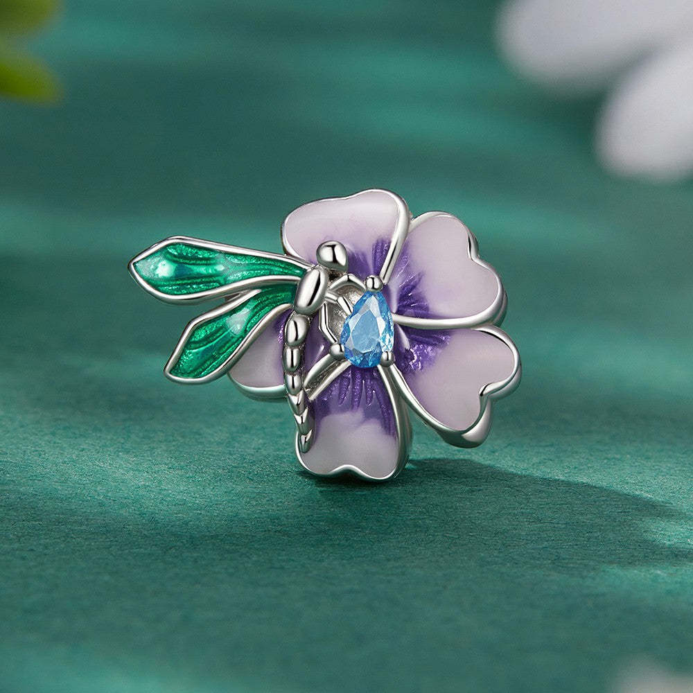 Ciondolo fiore libellula viola argento sterling 925 xs2088