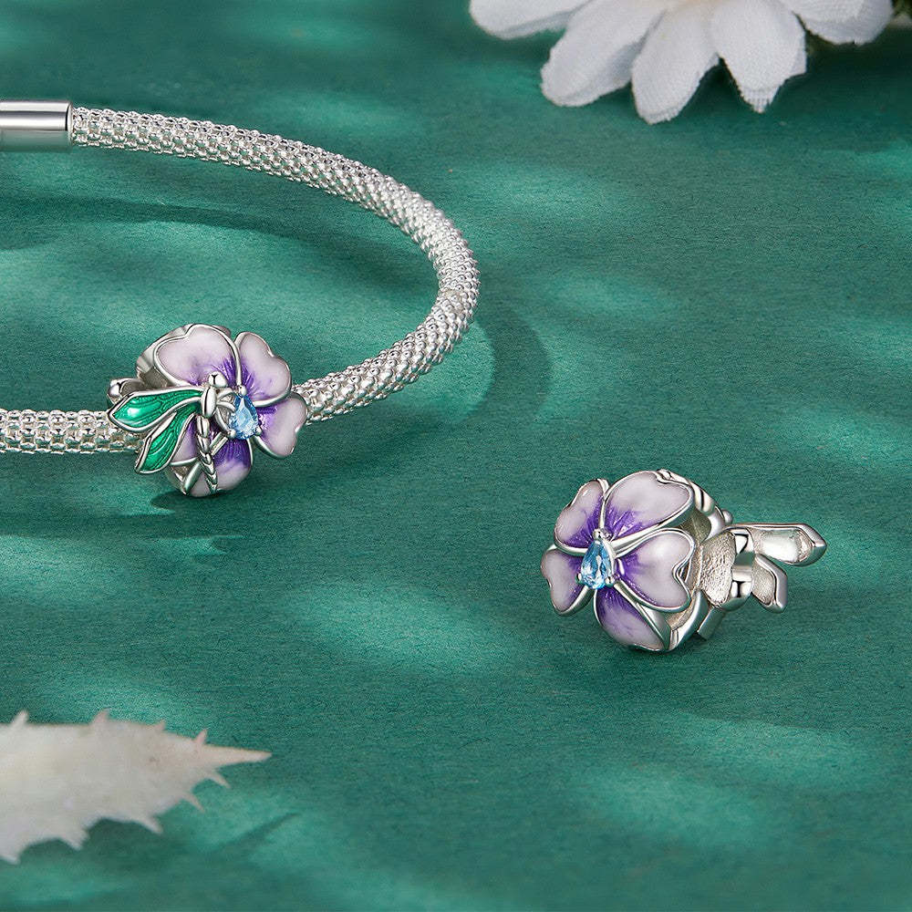 Ciondolo fiore libellula viola argento sterling 925 xs2088