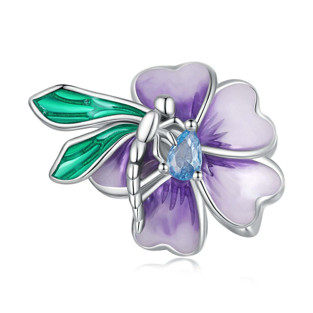 Ciondolo fiore libellula viola argento sterling 925 xs2088