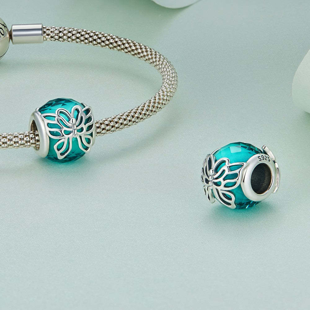 ciondolo in vetro farfalla verde lago in argento sterling 925 xs2094