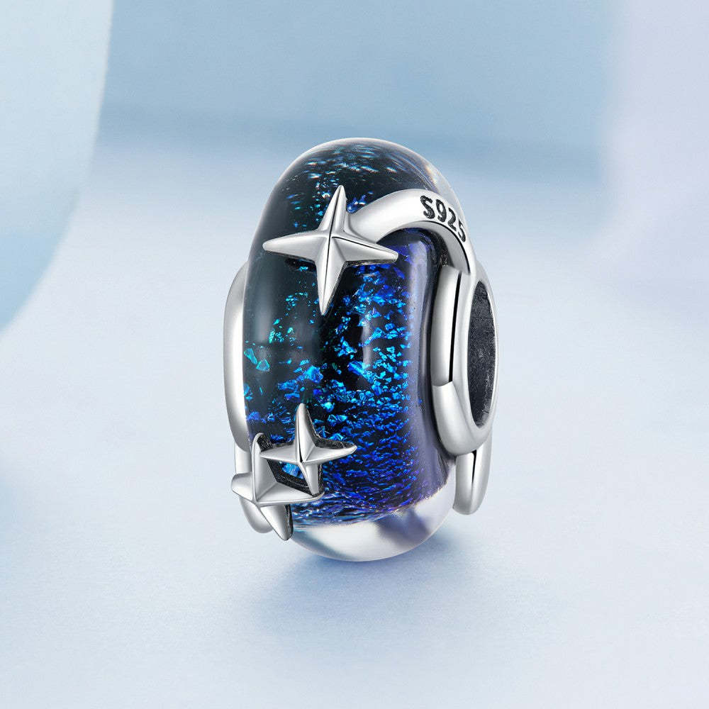 Ciondolo in vetro blu fumo con cielo stellato in argento sterling 925 xs2095