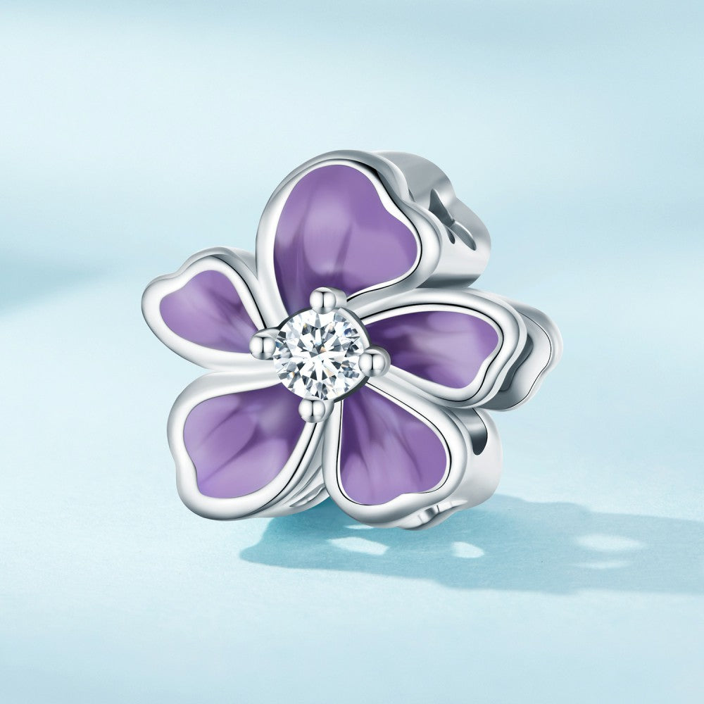 purple flower white zircon charm 925 sterling silver xs2102