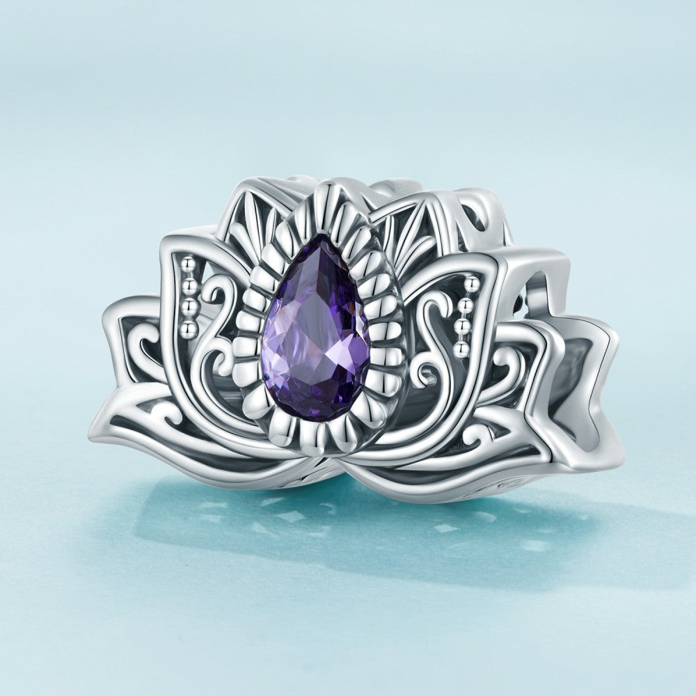 lotus purple zircon charm 925 sterling silver xs2116