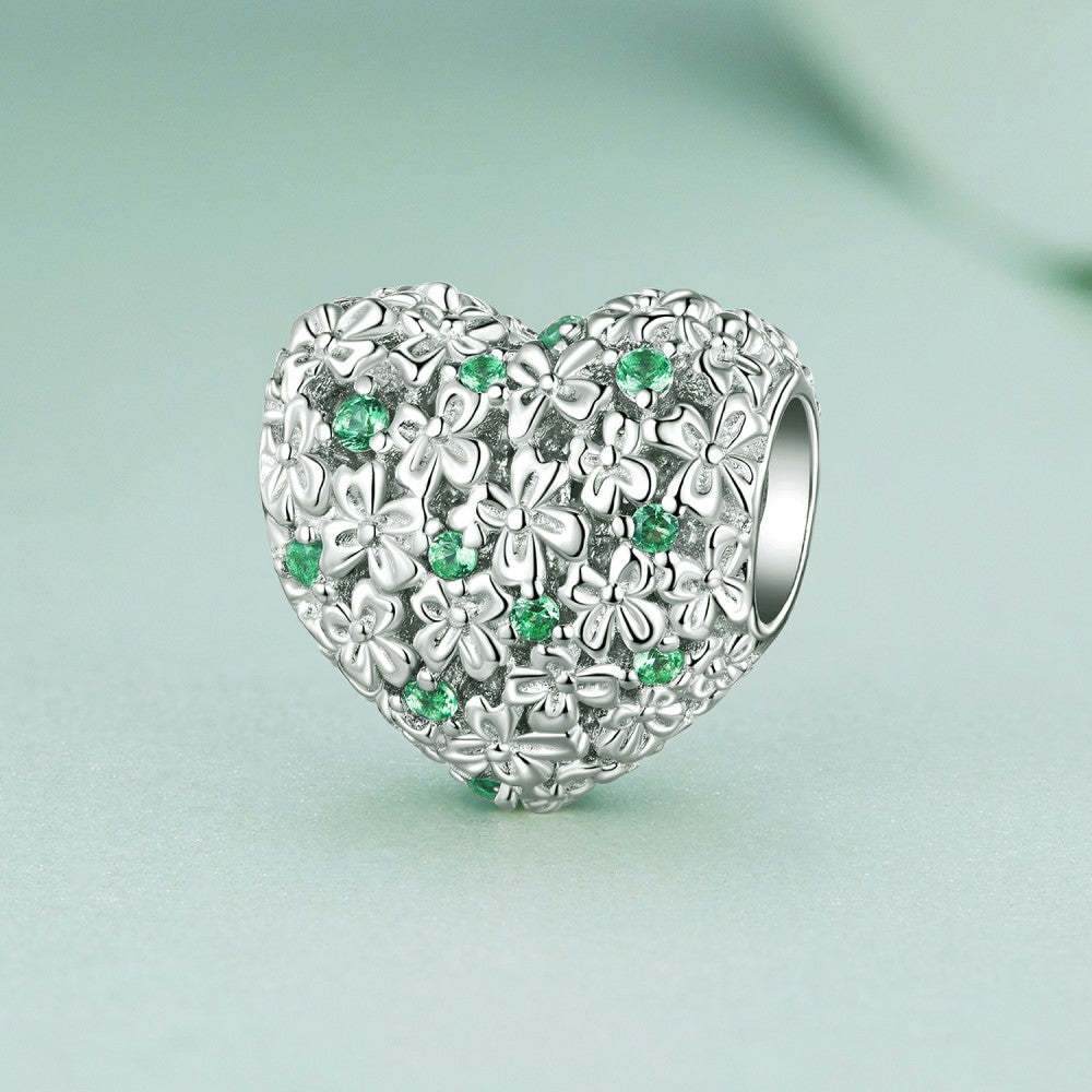 ciondolo decorativo cuore fortunato con zircone verde in argento sterling 925 xs2118