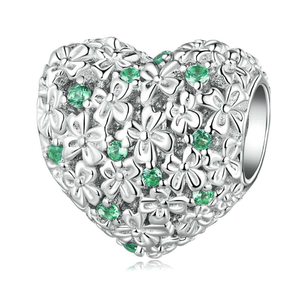 ciondolo decorativo cuore fortunato con zircone verde in argento sterling 925 xs2118