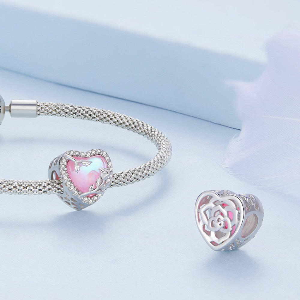 ciondolo rosa in vetro rosa argento sterling 925 xs2136