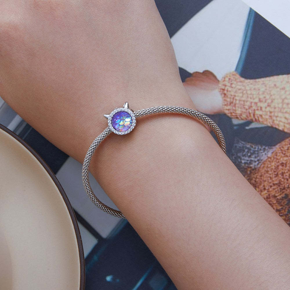 Ciondolo sfumato viola con testa di gatto e squame di pesce, in argento sterling 925 xs2154