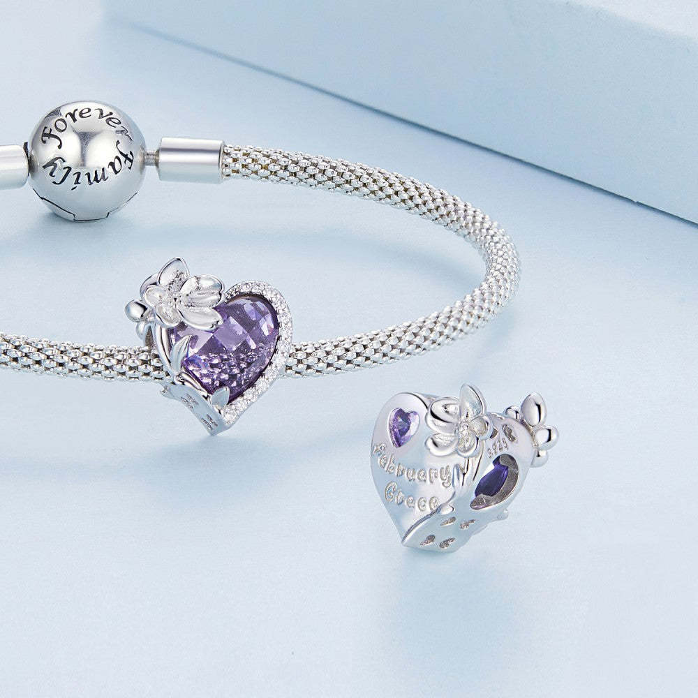 Ciondolo viola portafortuna di febbraio in argento sterling 925 xs2160