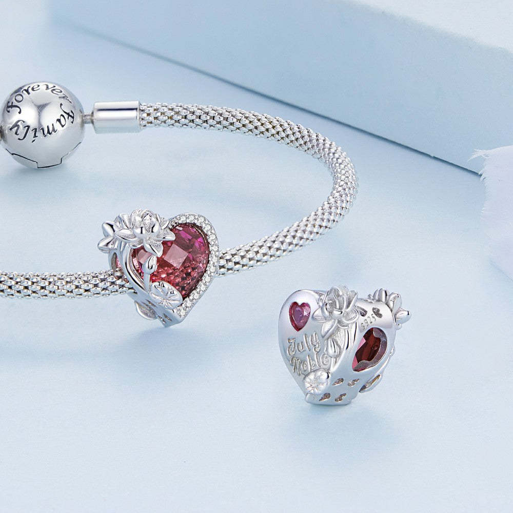 Ciondolo portafortuna di luglio rosa intenso in argento sterling 925 xs2165
