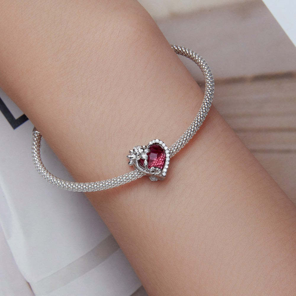 Ciondolo portafortuna di luglio rosa intenso in argento sterling 925 xs2165