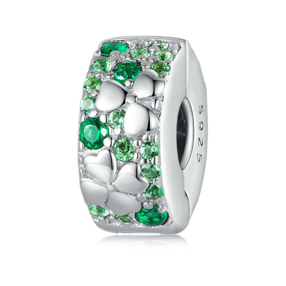 Ciondolo rotondo con decoro verde quadrifoglio in argento sterling 925 xs2170