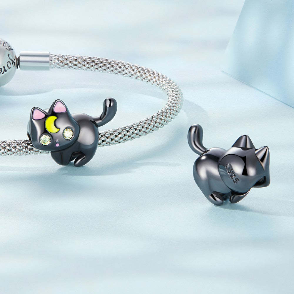 Ciondolo nero gatto lunare argento sterling 925 xs2175