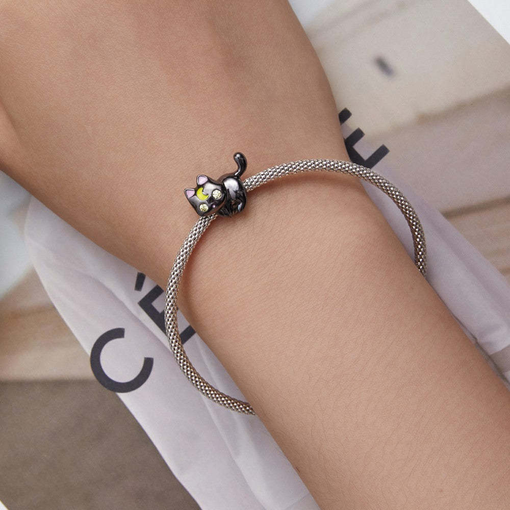 Ciondolo nero gatto lunare argento sterling 925 xs2175