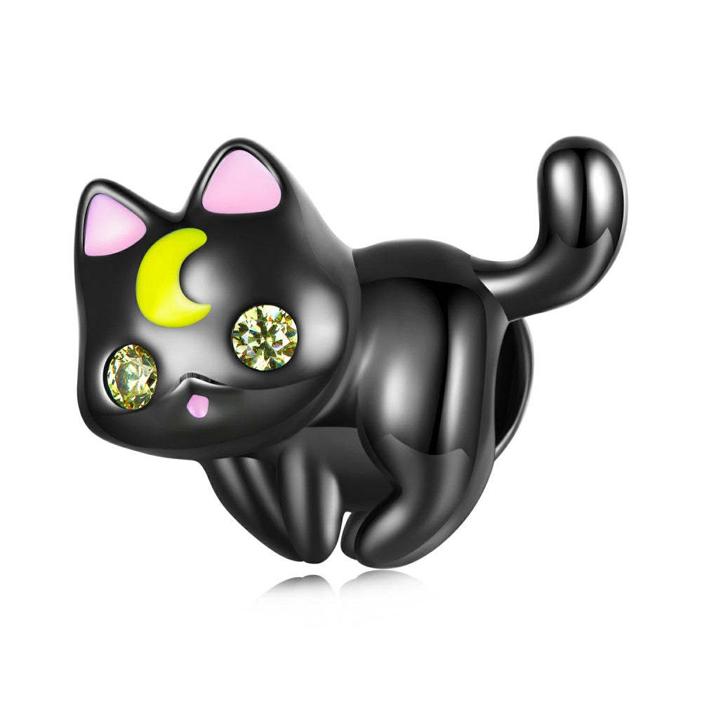 Ciondolo nero gatto lunare argento sterling 925 xs2175