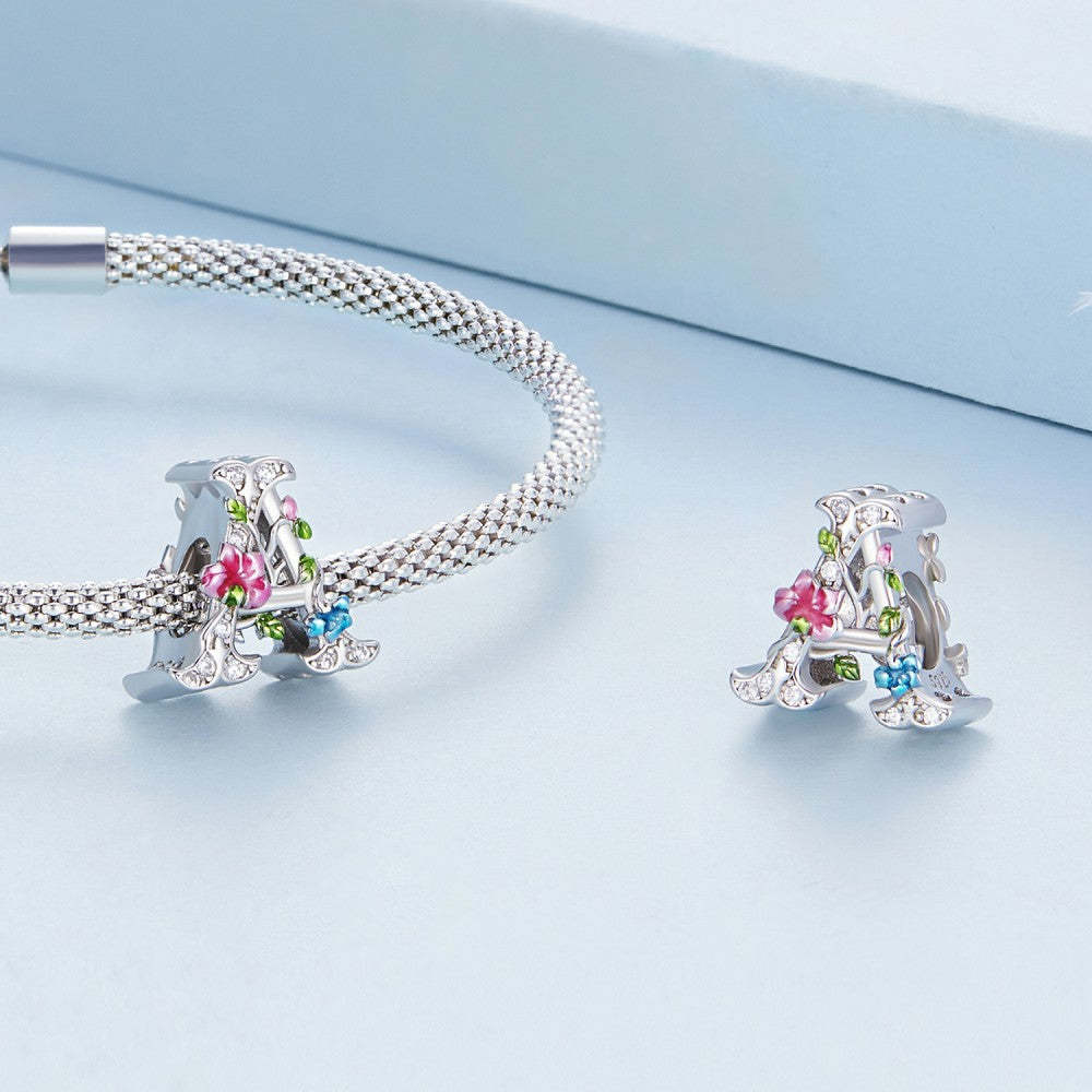 ciondolo colorato lettera a fiore in argento sterling 925 xs2181