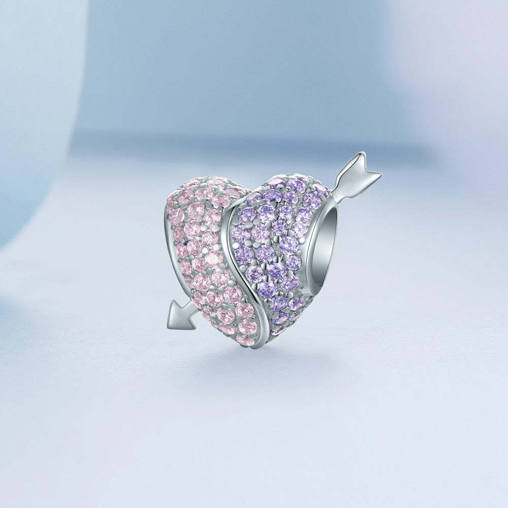 ciondolo Tai Chi a forma di cuore rosa viola in argento sterling 925 xs2182