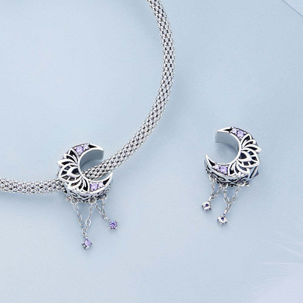 Ciondolo decorativo viola con nappa luna in argento sterling 925 xs2193