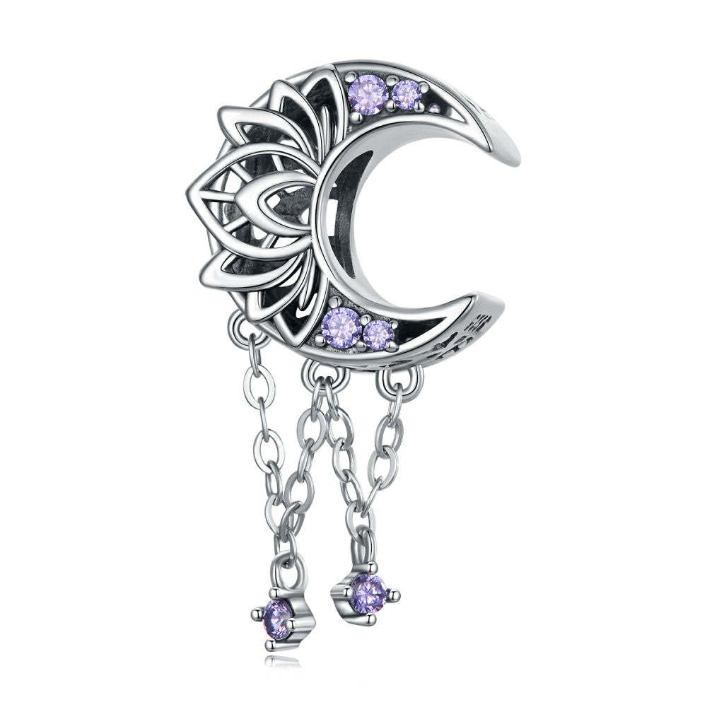 Ciondolo decorativo viola con nappa luna in argento sterling 925 xs2193