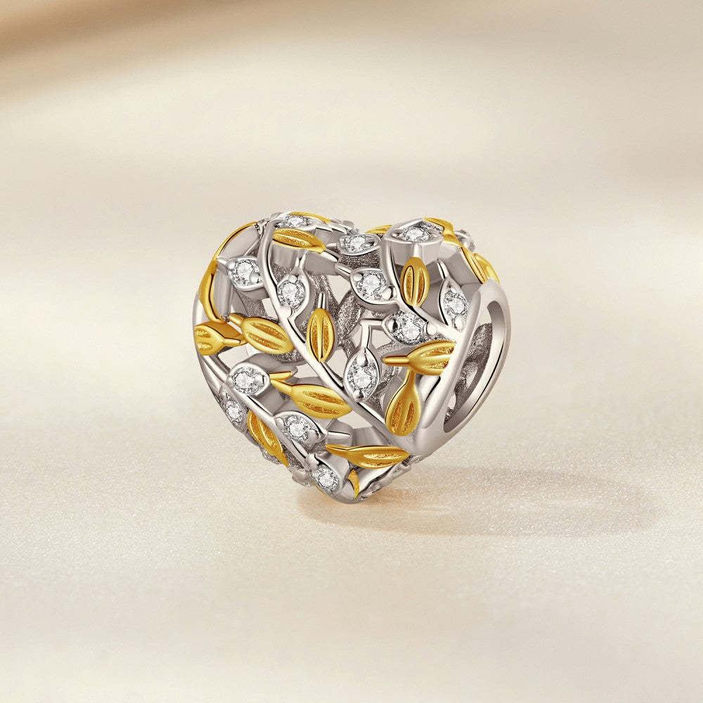 ciondolo con decorazione foglie gialle a forma di cuore in argento sterling 925 xs2197