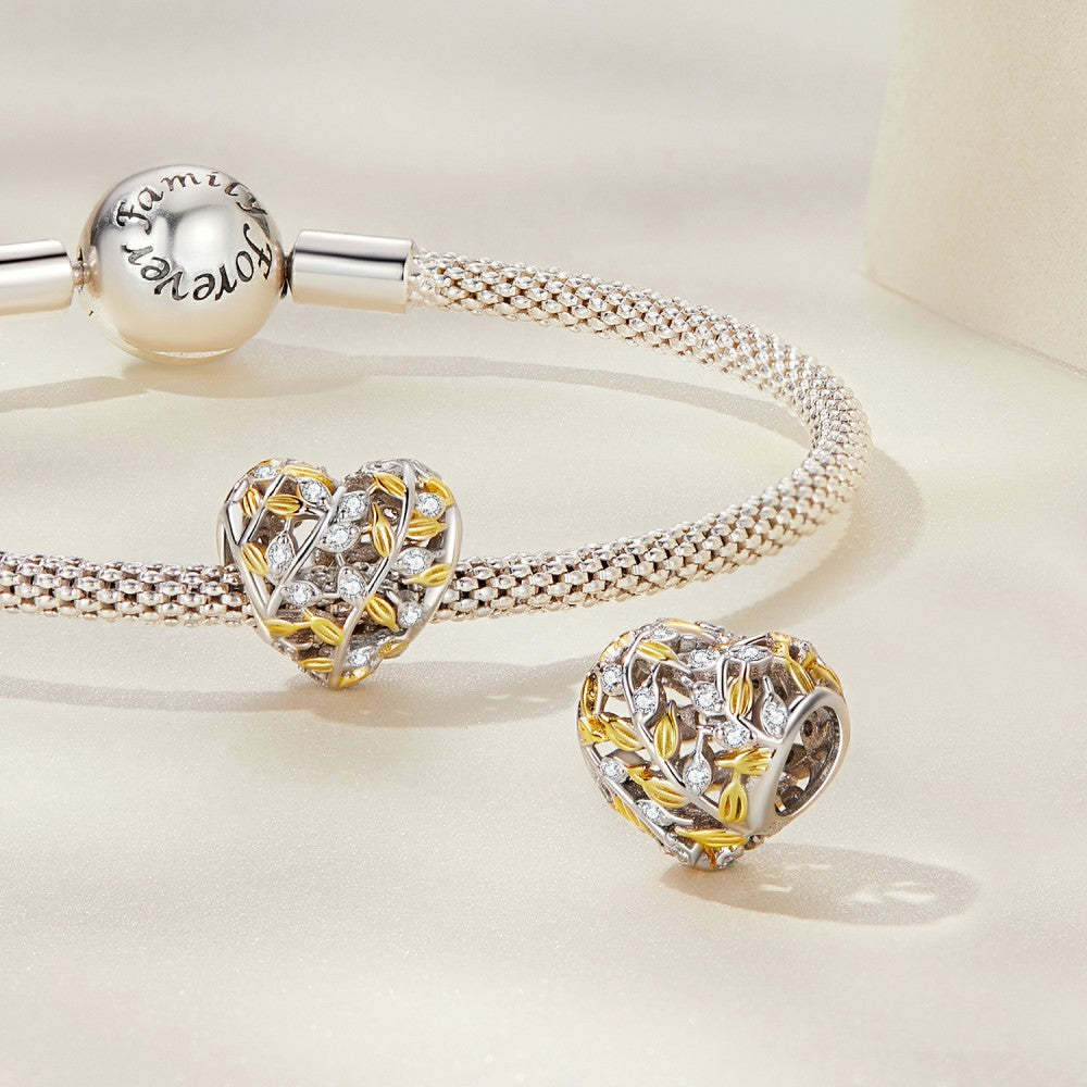 ciondolo con decorazione foglie gialle a forma di cuore in argento sterling 925 xs2197