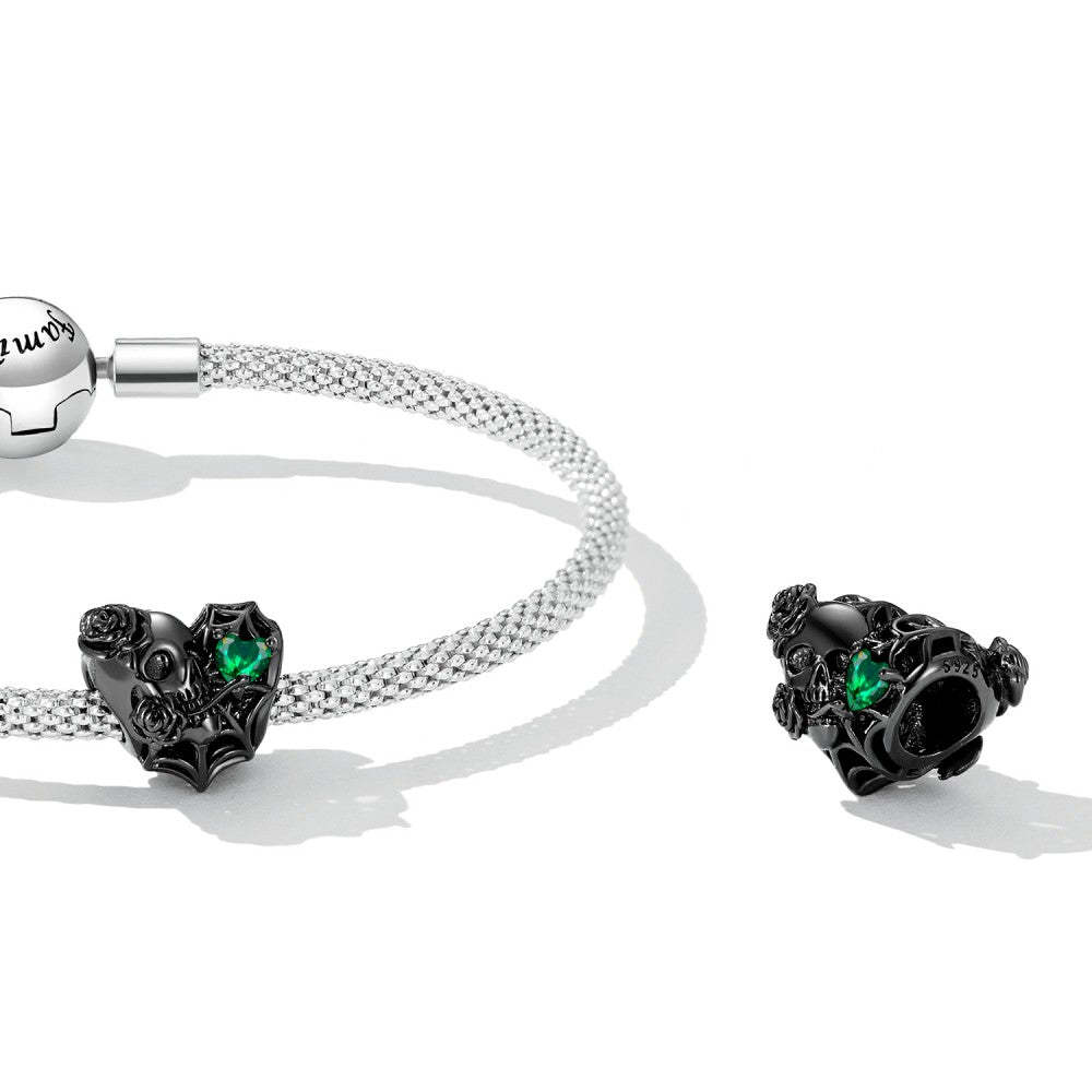 ciondolo a forma di cuore con teschio scuro e rosa, in argento sterling 925 xs2223