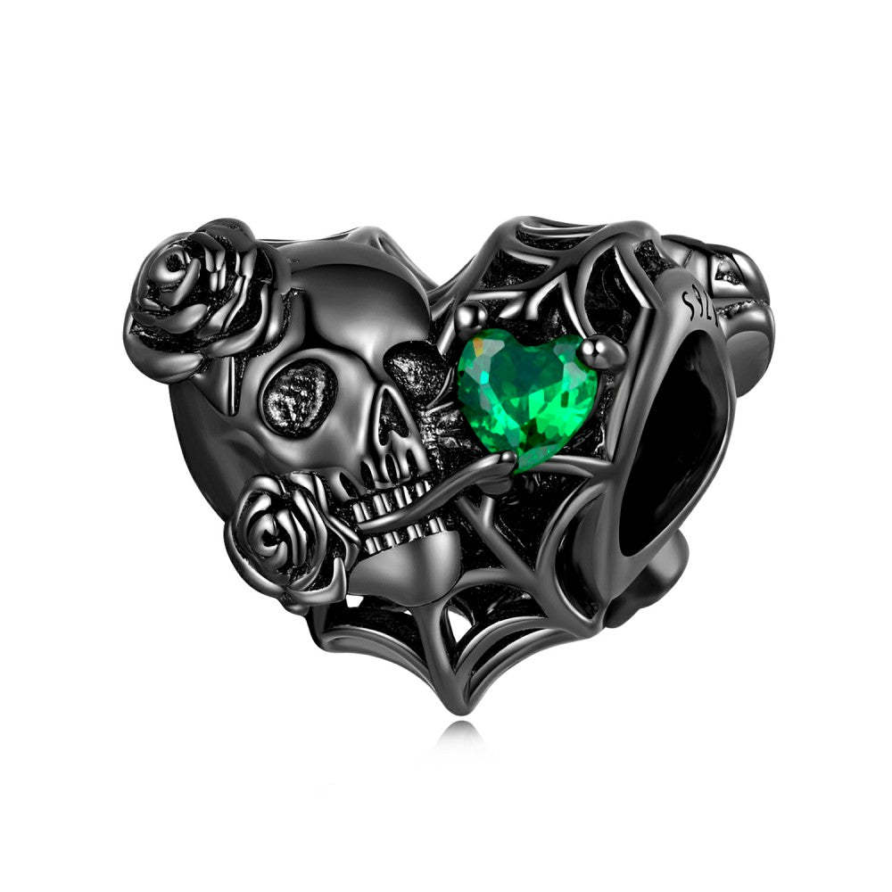 ciondolo a forma di cuore con teschio scuro e rosa, in argento sterling 925 xs2223