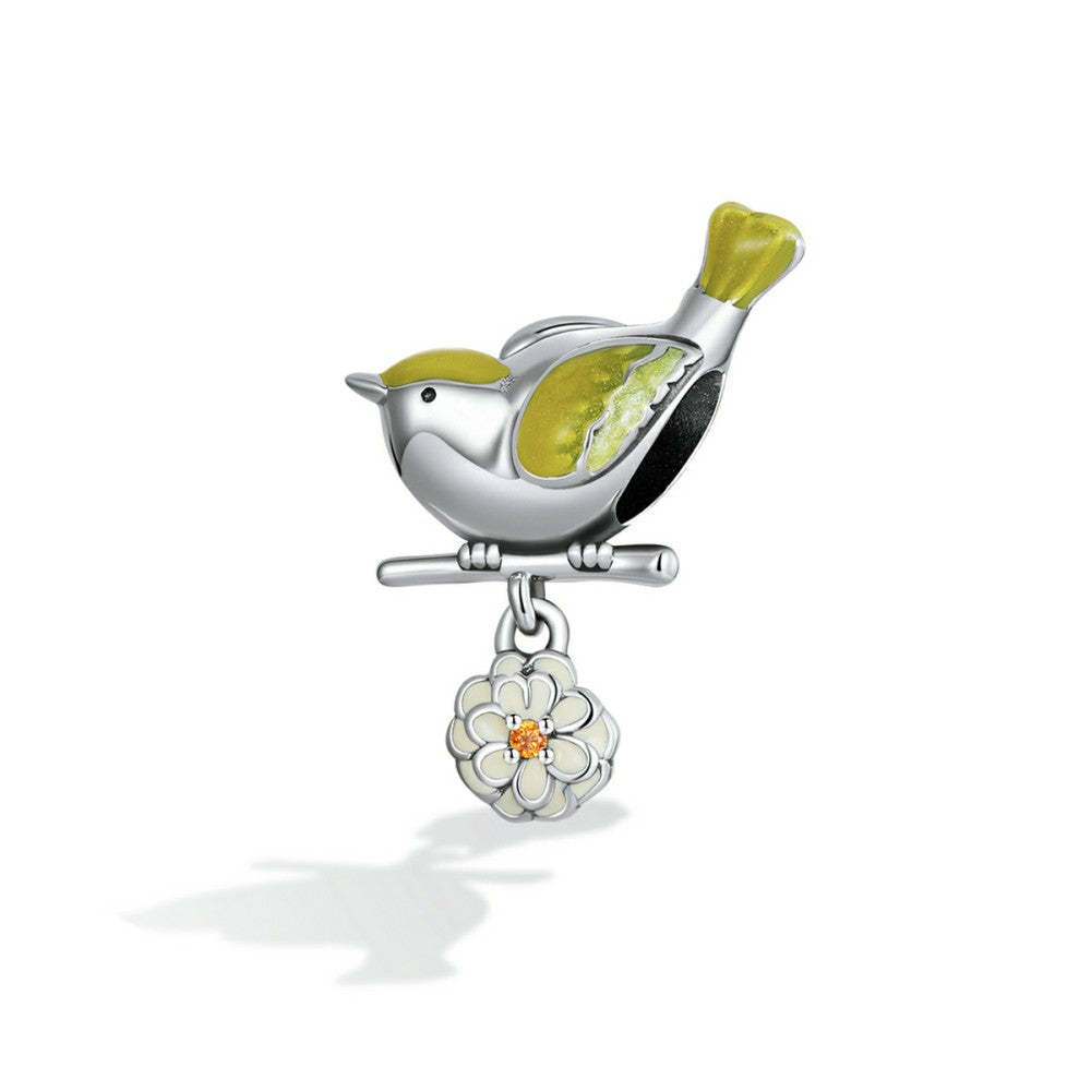 ciondolo inizio primavera fiori e uccelli argento sterling 925 xs2249