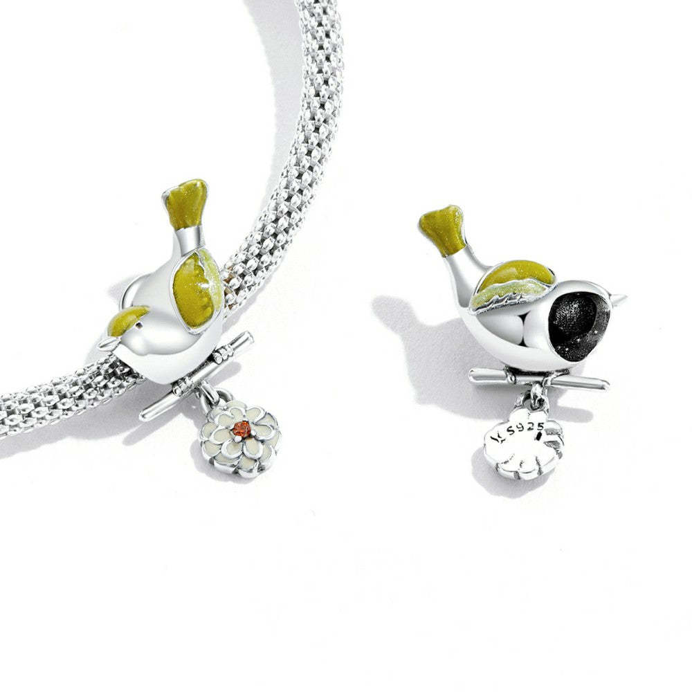 ciondolo inizio primavera fiori e uccelli argento sterling 925 xs2249