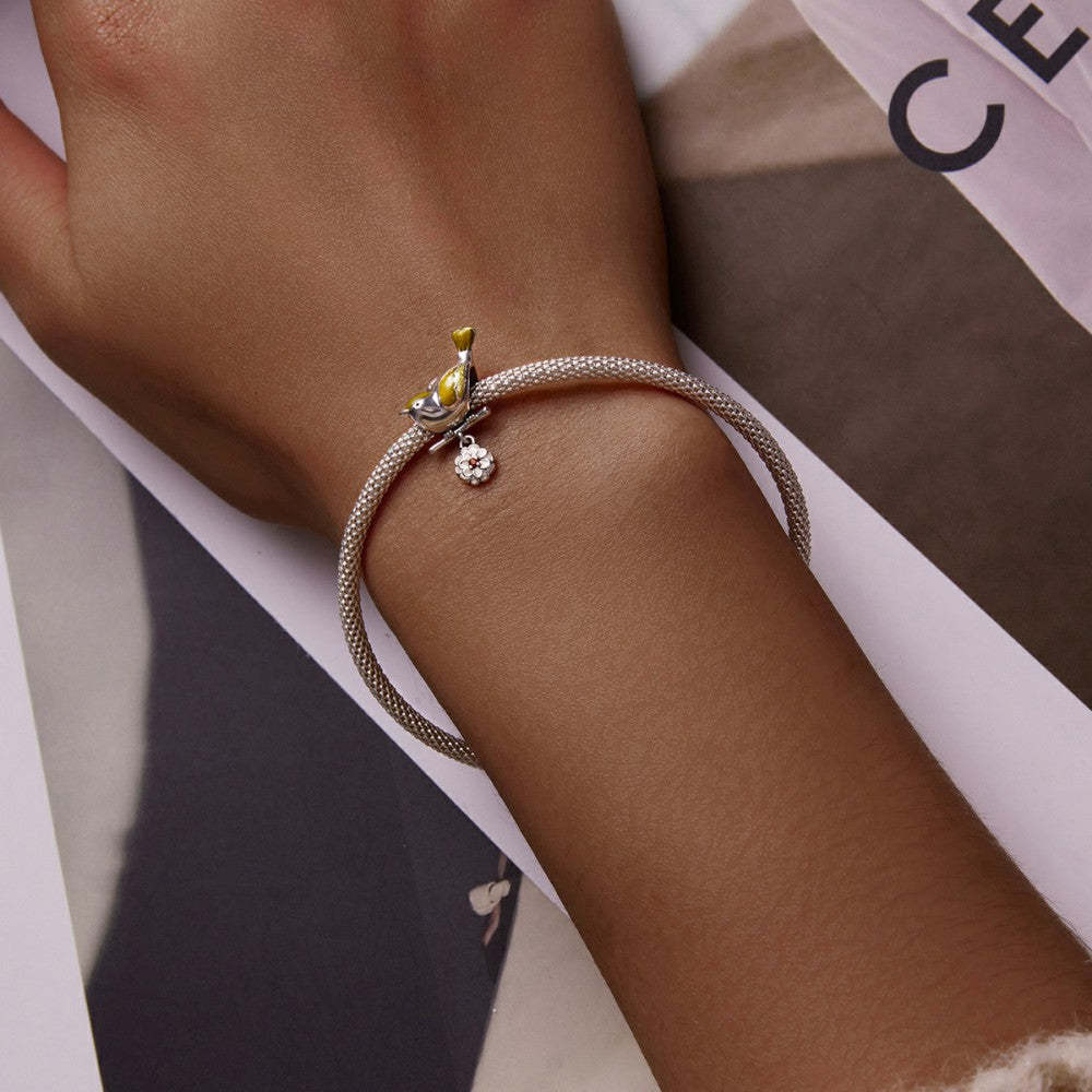 ciondolo inizio primavera fiori e uccelli argento sterling 925 xs2249